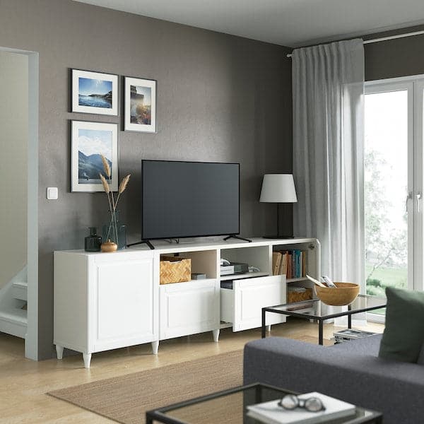 BESTÅ - TV bench with doors and drawers, white/Smeviken/Kabbarp white, 240x42x74 cm - best price from Maltashopper.com 69401340