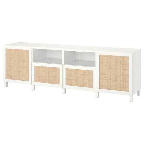 BESTÅ - TV bench with doors and drawers, white/Studsviken/Stubbarp white, 240x42x74 cm