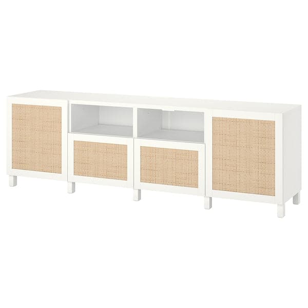 BESTÅ - TV bench with doors and drawers, white/Studsviken/Stubbarp white, 240x42x74 cm - best price from Maltashopper.com 19421642