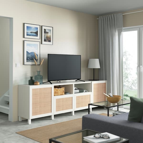 BESTÅ - TV bench with doors and drawers, white/Studsviken/Stubbarp white, 240x42x74 cm - best price from Maltashopper.com 89435947