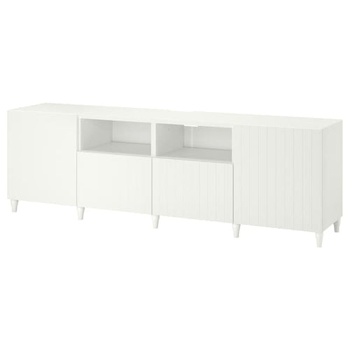 BESTÅ TV bench with doors and drawers, white/Sutterviken/Kabbarp white, 240x42x74 cm