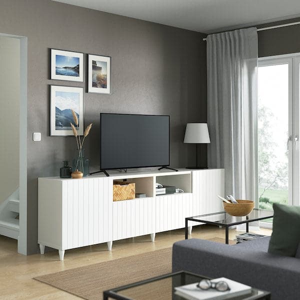 Ikea BESTÅ - TV bench with doors and drawers, white/Sutterviken/Kabbarp white, 240x42x74 cm