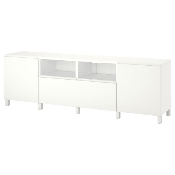 Ikea BESTÅ - TV bench with doors and drawers, white/Västerviken/Stubbarp white, 240x42x74 cm