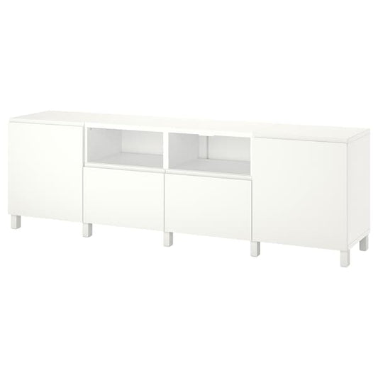 Ikea BESTÅ - TV bench with doors and drawers, white/Västerviken/Stubbarp white, 240x42x74 cm