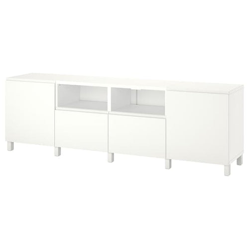 BESTÅ - TV bench with doors and drawers, white/Västerviken/Stubbarp white, 240x42x74 cm