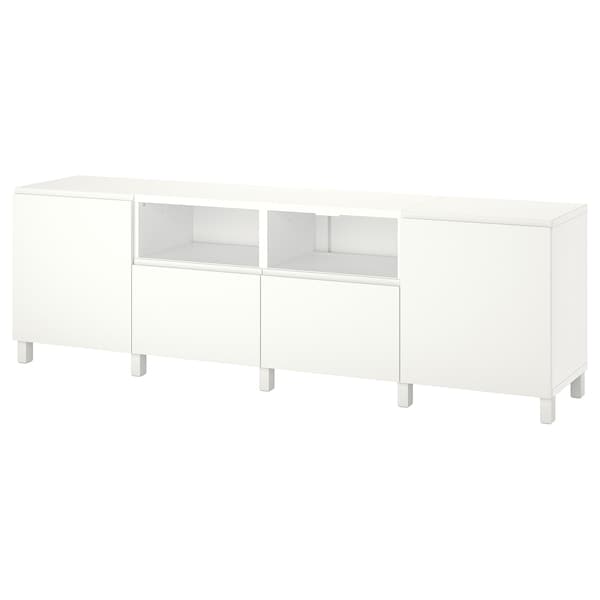 BESTÅ - TV bench with doors and drawers, white/Västerviken/Stubbarp white, 240x42x74 cm