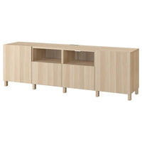 BESTÅ - TV bench with doors and drawers, white stained oak effect/Lappviken/Stubbarp white stained oak effect, 240x42x74 cm - best price from Maltashopper.com 49401360