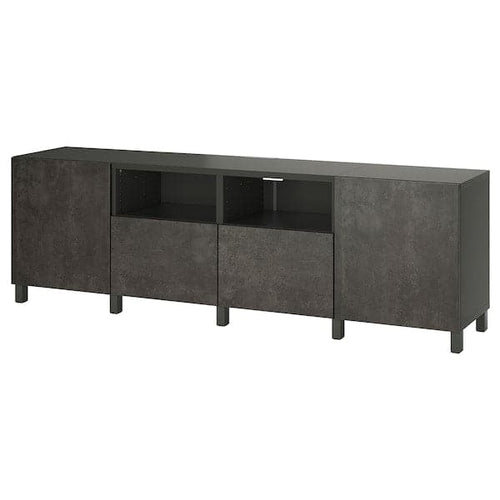 BESTÅ TV bench with doors and drawers, dark grey/Kallviken/Stubbarp dark grey, 240x42x74 cm