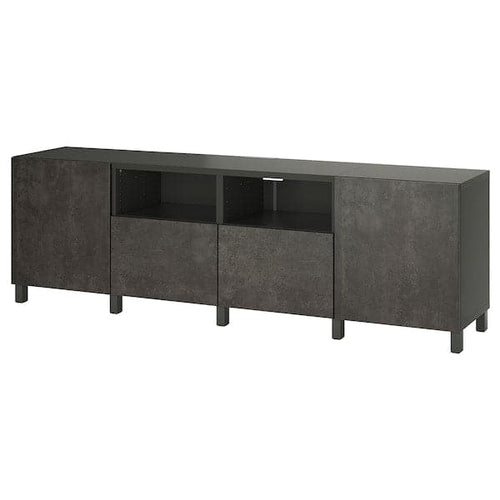 BESTÅ - TV bench with doors and drawers, dark grey/Kallviken/Stubbarp dark grey, 240x42x74 cm