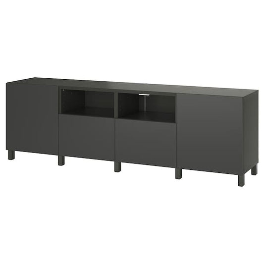 BESTÅ - TV bench with doors and drawers, dark grey/Lappviken/Stubbarp dark grey, 240x42x74 cm - best price from Maltashopper.com 99556038