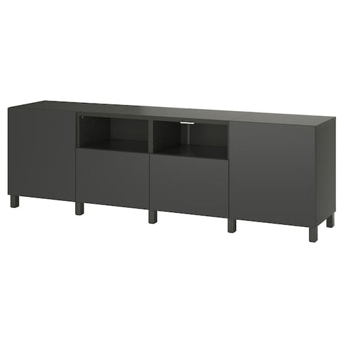 BESTÅ - TV bench with doors and drawers, dark grey/Lappviken/Stubbarp dark grey, 240x42x74 cm