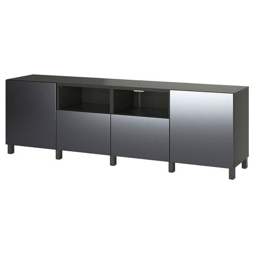 BESTÅ - TV bench with doors and drawers, dark grey/Riksviken/Stubbarp brushed dark pewter effect, 240x42x74 cm