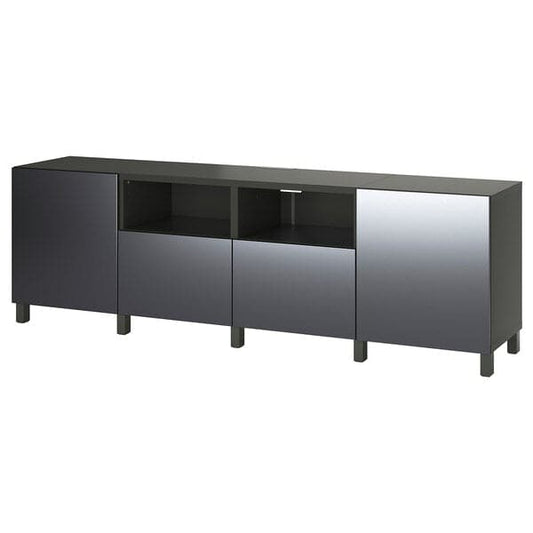 Ikea BESTÅ - TV bench with doors and drawers, dark grey/Riksviken/Stubbarp brushed dark pewter effect, 240x42x74 cm