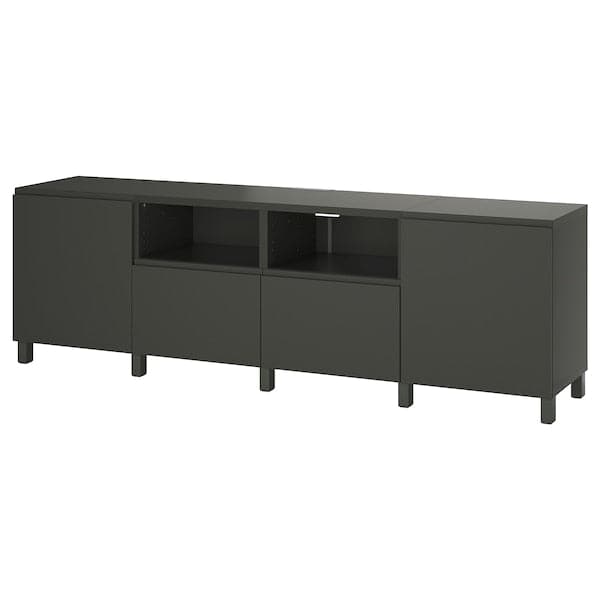 BESTÅ - TV bench with doors and drawers, dark grey/Västerviken/Stubbarp dark grey, 240x42x74 cm - best price from Maltashopper.com 39556041