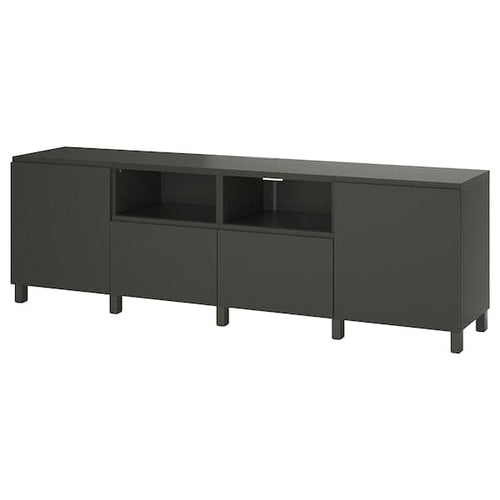 BESTÅ - TV bench with doors and drawers, dark grey/Västerviken/Stubbarp dark grey, 240x42x74 cm