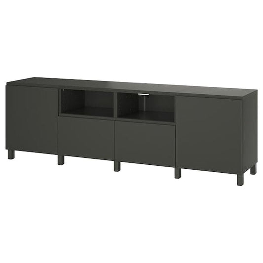 Ikea BESTÅ - TV bench with doors and drawers, dark grey/Västerviken/Stubbarp dark grey, 240x42x74 cm