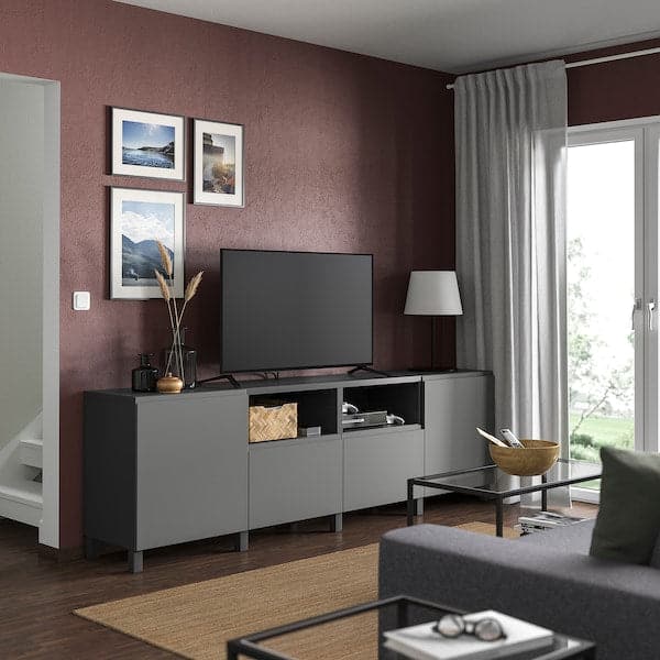 BESTÅ - TV bench with doors and drawers, dark grey/Västerviken/Stubbarp dark grey, 240x42x74 cm - best price from Maltashopper.com 79507888