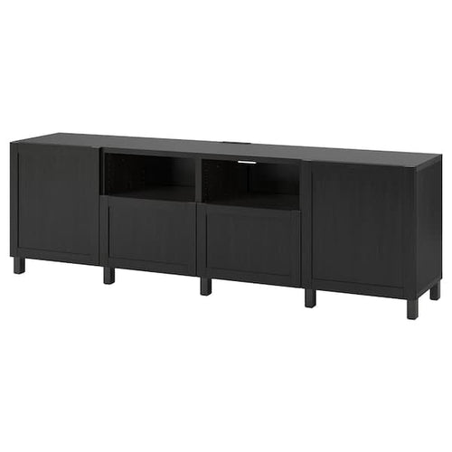 BESTÅ TV bench with doors and drawers, black-brown/Hanviken/Stubbarp black-brown, 240x42x74 cm