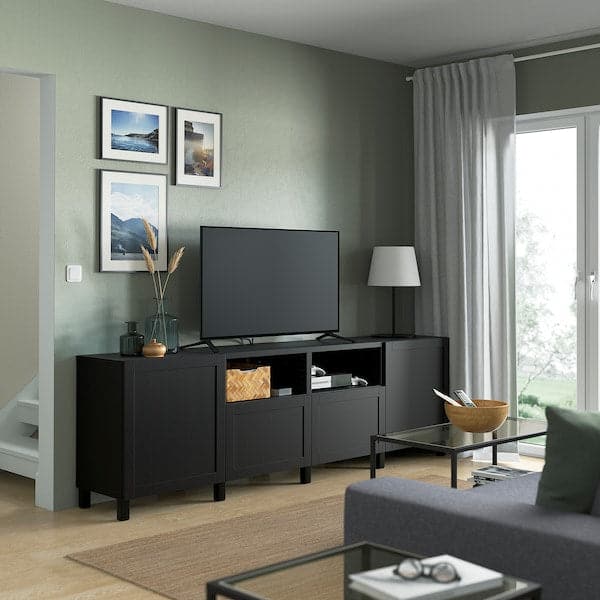 Ikea BESTÅ Mobile TV with doors and drawers - brown-black/Hanviken/Stubbarp brown-black 240x42x74 cm