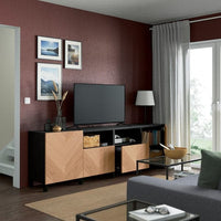 BESTÅ - TV bench with doors and drawers, black-brown/Hedeviken/Stubbarp oak veneer, 240x42x74 cm - best price from Maltashopper.com 89421629