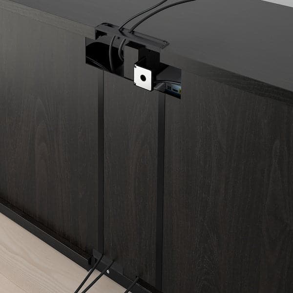 Ikea BESTÅ - TV bench with doors and drawers, black-brown Hedeviken/Stubbarp/dark brown stained oak veneer, 240x42x74 cm