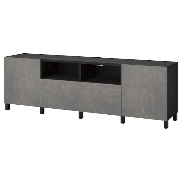 BESTÅ - TV bench with doors and drawers, black-brown/Kallviken/Stubbarp dark grey, 240x42x74 cm