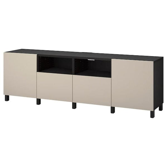 Ikea BESTÅ - TV bench with doors and drawers, black-brown/Lappviken/Stubbarp light grey/beige, 240x42x74 cm