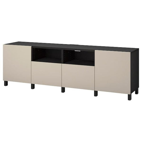 BESTÅ - TV bench with doors and drawers, black-brown/Lappviken/Stubbarp light grey/beige, 240x42x74 cm