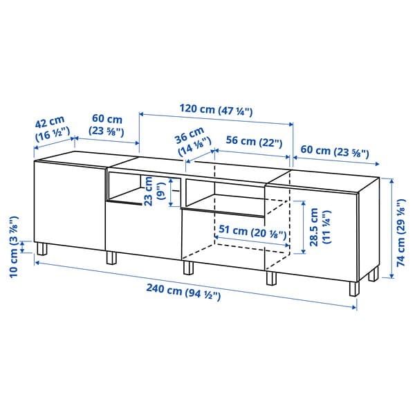 BESTÅ - TV bench with doors and drawers, black-brown/Lappviken/Stubbarp light grey/beige, 240x42x74 cm - Premium  from Ikea - Just €451.99! Shop now at Maltashopper.com