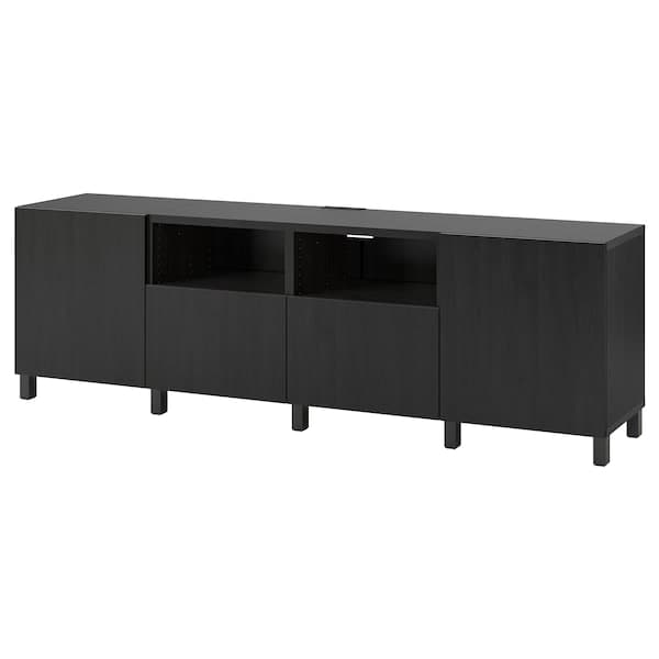 BESTÅ - TV bench with doors and drawers, black-brown/Lappviken/Stubbarp black-brown, 240x42x74 cm - best price from Maltashopper.com 79401349