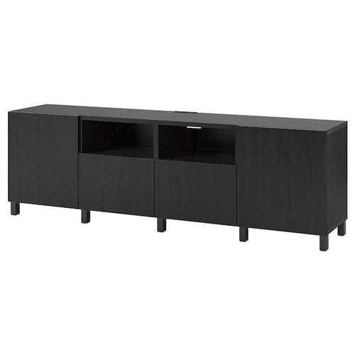 BESTÅ - TV bench with doors and drawers, black-brown/Lappviken/Stubbarp black-brown, 240x42x74 cm