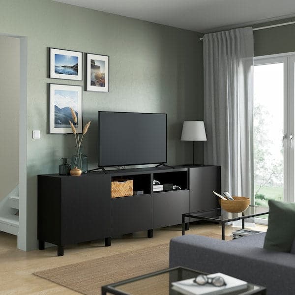 Ikea BESTÅ - TV bench with doors and drawers, black-brown/Lappviken/Stubbarp black-brown, 240x42x74 cm
