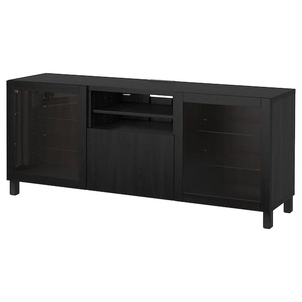 Ikea BESTÅ - TV bench with doors and drawers, black-brown/Lappviken/Stubbarp Sindvik, 180x42x74 cm