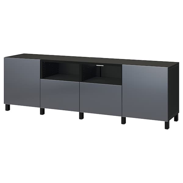 BESTÅ - TV bench with doors and drawers, black-brown/Riksviken/Stubbarp brushed dark pewter effect, 240x42x74 cm - best price from Maltashopper.com 29421632