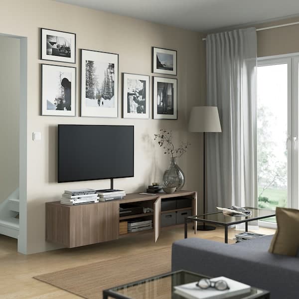 BESTÅ Mobile TV with doors - grey biting walnut effect/Lappviken grey biting walnut effect 180x42x38 cm - best price from Maltashopper.com 99330681