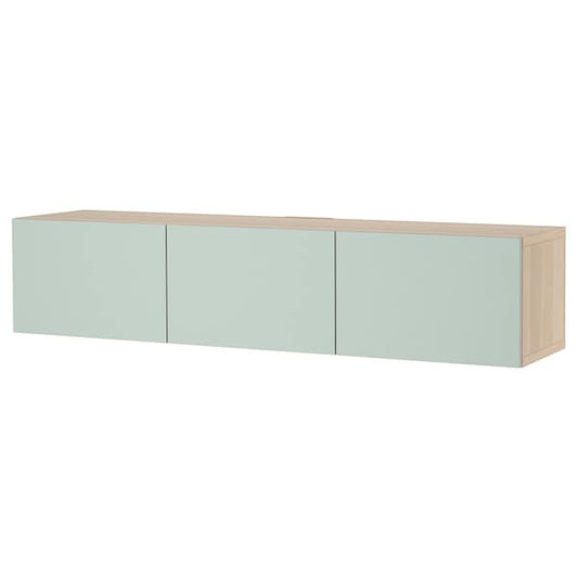 Ikea BESTÅ - TV bench with doors, white stained oak effect/Hjortviken/Stubbarp pale grey-green, 180x42x38 cm