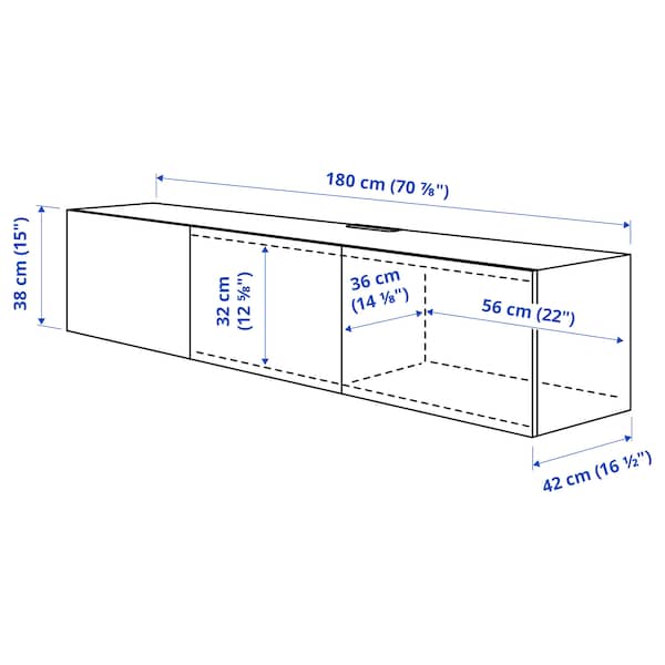 Ikea BESTÅ - TV bench with doors, white stained oak effect/Hjortviken/Stubbarp pale grey-green, 180x42x38 cm