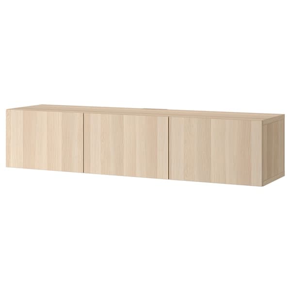 Ikea BESTÅ - TV bench with doors, white stained oak effect/Lappviken white stained oak effect, 180x42x38 cm
