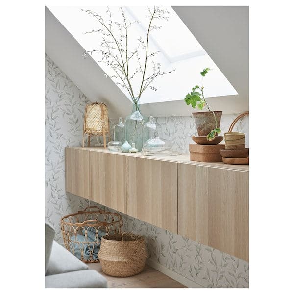 Ikea BESTÅ - TV bench with doors, white stained oak effect/Lappviken white stained oak effect, 180x42x38 cm