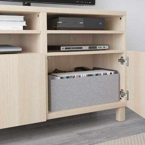 Ikea BESTÅ - TV bench with doors, white stained oak effect/Lappviken/Stubbarp white stained oak effect, 120x42x74 cm