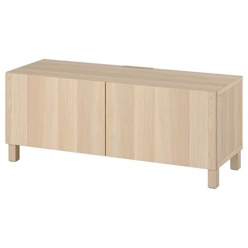BESTÅ - TV bench with doors, white stained oak effect/Lappviken/Stubbarp white stained oak effect, 120x42x48 cm