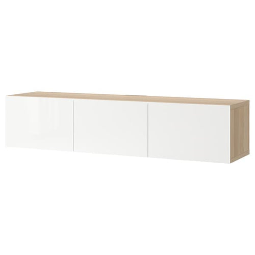 BESTÅ - TV bench with doors, white stained oak effect/Selsviken high-gloss/white, 180x42x38 cm