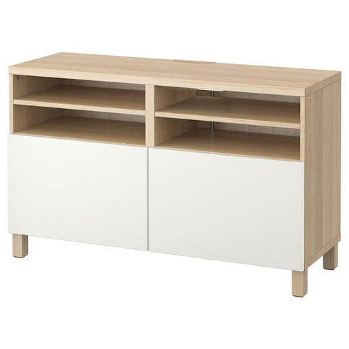 BESTÅ - TV bench with doors, white stained oak effect/Lappviken/Stubbarp white, 120x42x74 cm