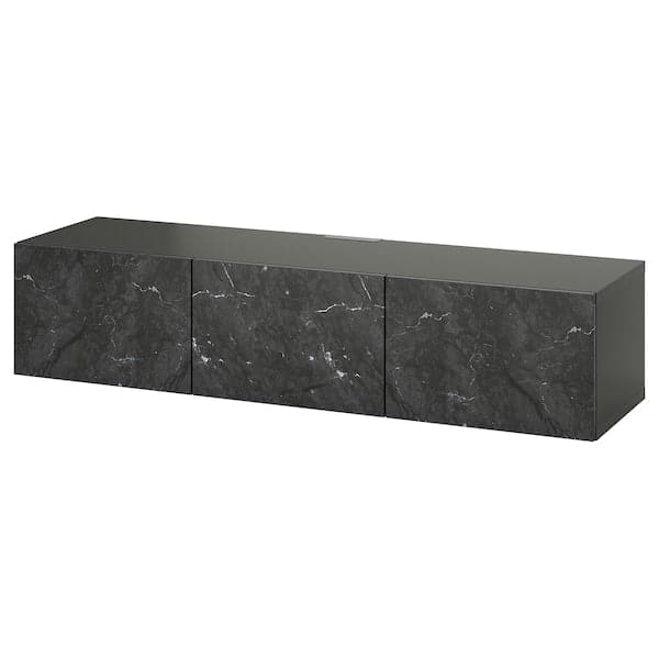BESTÅ - TV bench with doors, dark grey/Bergsviken black, 180x42x38 cm - best price from Maltashopper.com 89507897
