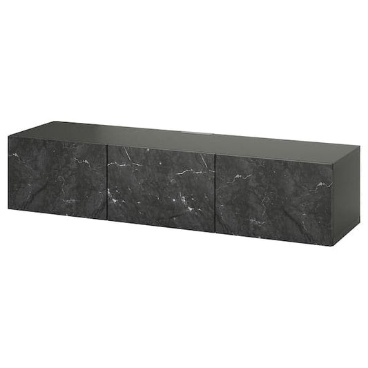BESTÅ - TV bench with doors, dark grey/Bergsviken black, 180x42x38 cm - best price from Maltashopper.com 89507897