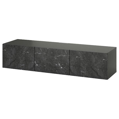 BESTÅ - TV bench with doors, dark grey/Bergsviken black, 180x42x38 cm