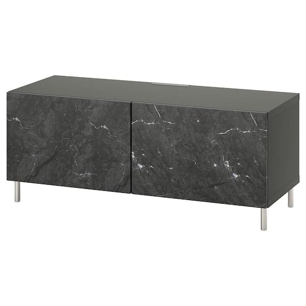 BESTÅ - TV bench with doors, dark grey/Bergsviken/Ösarp black, 120x42x48 cm