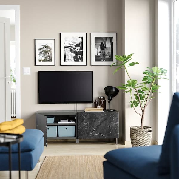 BESTÅ - TV bench with doors, dark grey/Bergsviken/Ösarp black, 120x42x48 cm - best price from Maltashopper.com 59504602