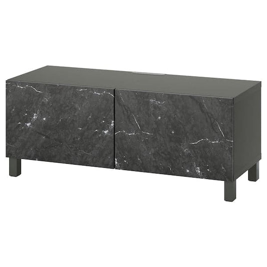BESTÅ - TV bench with doors, dark grey/Bergsviken/Stubbarp black, 120x42x48 cm - best price from Maltashopper.com 39504603