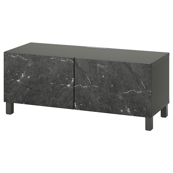 BESTÅ - TV bench with doors, dark grey/Bergsviken/Stubbarp black, 120x42x48 cm